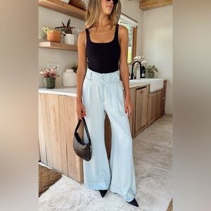 Show Me Your Mumu Lasso Anchor Chambray Wide Leg Pants  size 26 NWT